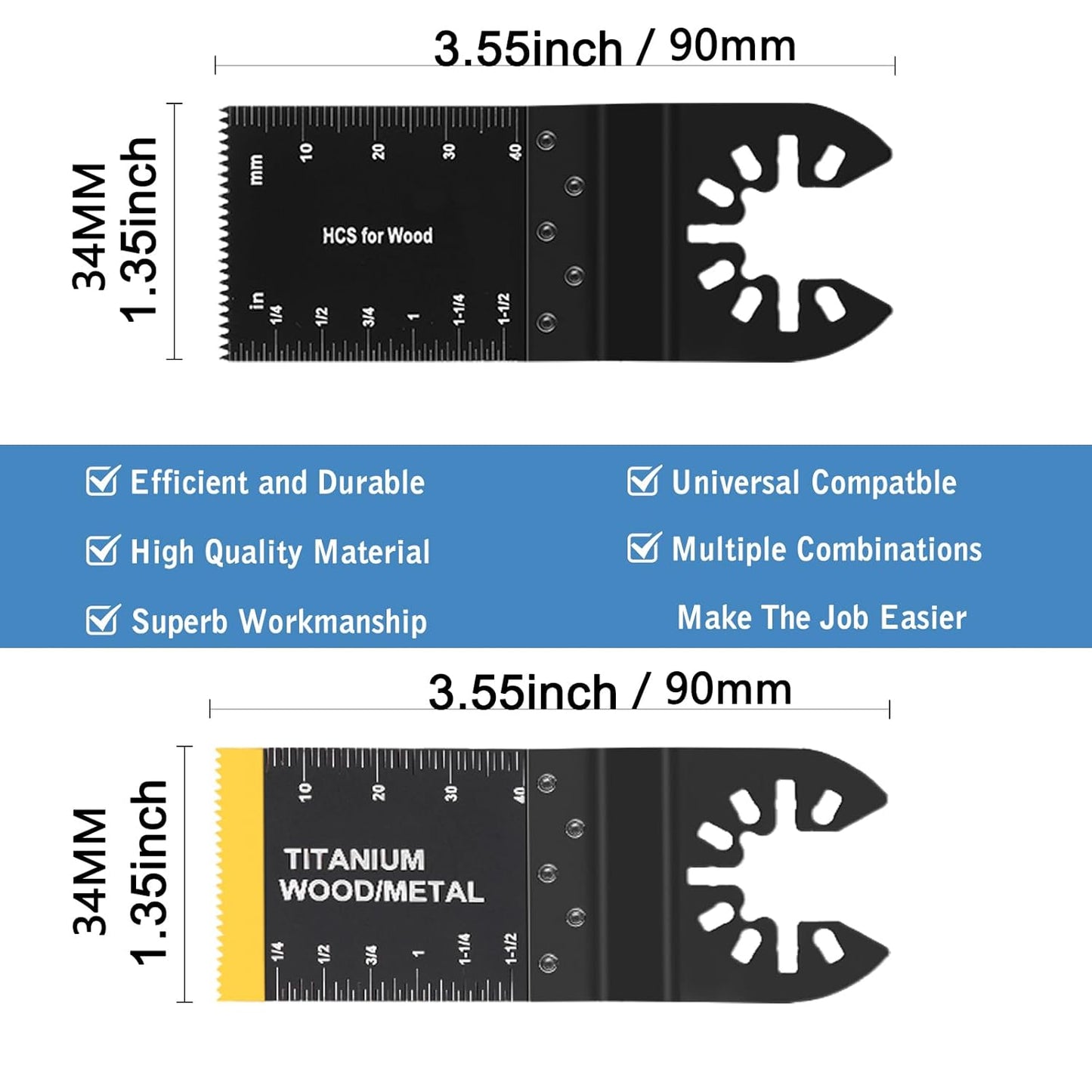 55 PCS Oscillating Saw Blades Quick Release Universal oscillating Tool Blades Wood Plastics and Metal Multitool Blade Kits for Wood fit Dewalt Rockwell Milwaukee Makita Ryobi