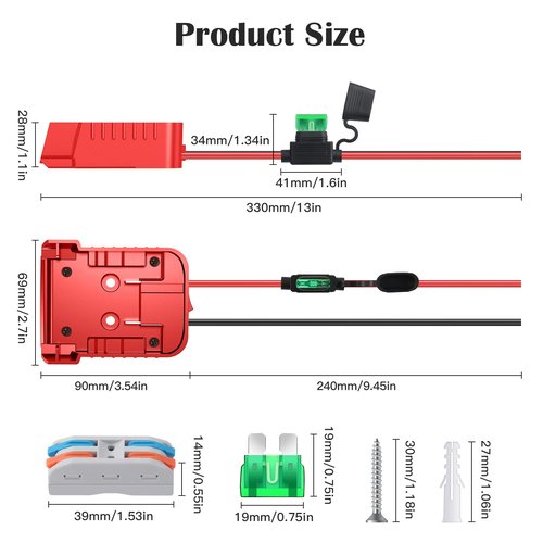1 Packs Power Wheel Adapter for Milwaukee M18 Battery Adapter 18V Power Wheel Battery Conversion Kit with Switch, Fuse & Wire Terminals, 12AWG Wire, Power Connector for DIY Rc Car Toys and Robotics