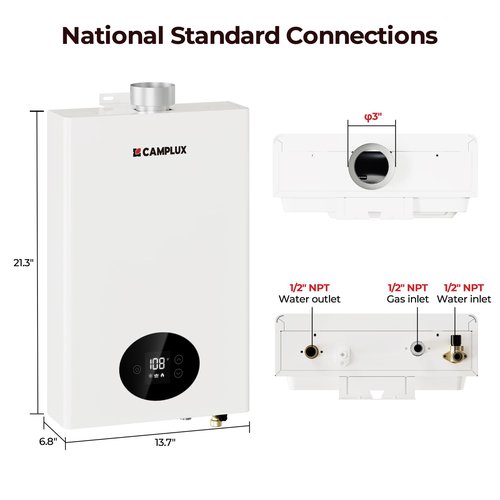 CAMPLUX Climatech 3 Tankless Water Heater Gas 4.22 GPM, 102,000 BTU Propane Tankless Water Heaters, High Efficiency Instant Hot Water with Multi-Points Use for Whole House, Indoor, CX422, White
