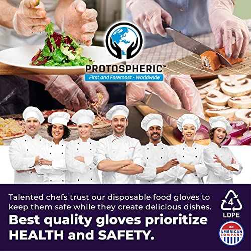 Protospheric Disposable Gloves for Food Prep - Super Poly Kitchen Grade Food Safe Gloves - Perfect for Cooking and Serving