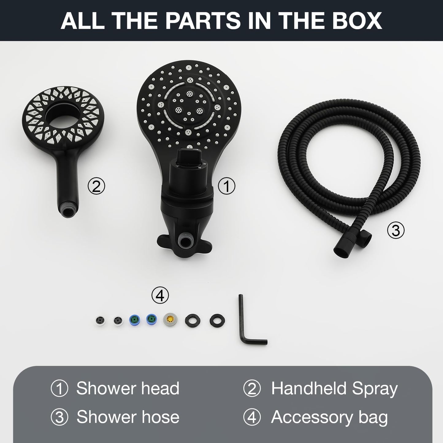 High Pressure Rain Shower Head with Handheld Spray Combo Fixed Showerhead Dual Shower Head Set 10 Sprays Detachable Hand Held Showerheads Built-in Magnetic System Matte Black