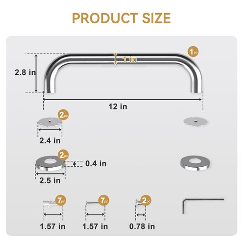 AmazerBath Shower Grab Bars for Bathtubs and Showers, Handicap Grab Bars for Shower Anti Slip, Shower Grab Bars for Senior for Wall Stainless Steel, Holds up to 500LBs, 12" L x 1" D, Brushed Nickel