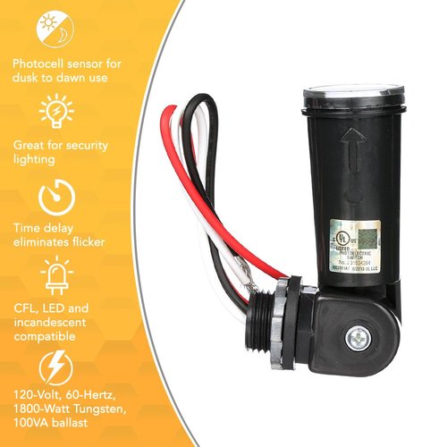 Woods 59413 59413WD Outdoor Conduit Lighting Control With Photocell and Swivel Mount (Hardwired; Black); 1 Count (Pack of 1)