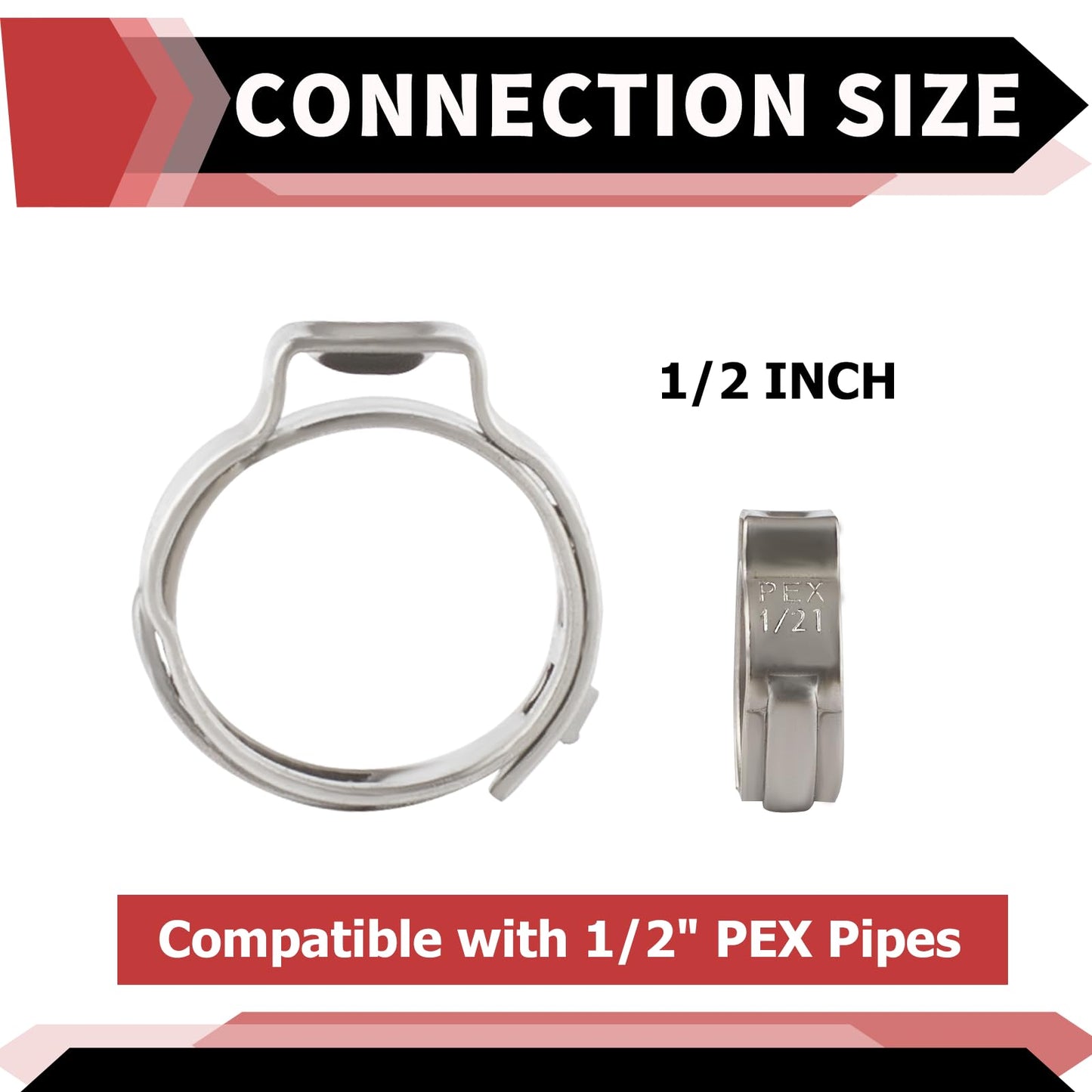 (Pack of 100) EFIELD 1/2-inch Stainless Steel Pex Cinch Clamp Rings for Pex Tubing Pipes,(CLAMP016)