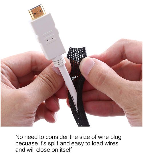 Alex Tech 25ft - 1/4 inch Cord Protector Wire Loom Tubing Cable Sleeve Split Sleeving For USB Cable Power Cord Audio Video Cable – Protect Cat From Chewing Cords - Black