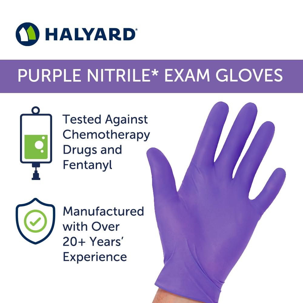 HALYARD Purple Nitrile Gloves Powder Free Disposable Medical Exam Gloves Dental Chemo Protection 5.9 mil 9.5 In Large Purple 55083 (Case of 1000)