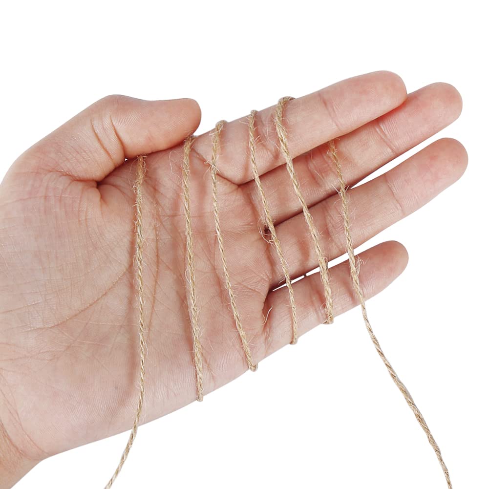 Tenn Well Natural Jute Twine, 656 Feet 1mm Thin Rustic Twine String for Arts & Crafts, Gift Wrapping, Gardening, Wedding, Halloween Decor, Christmas Ornaments (2PCS X 328 Feet)