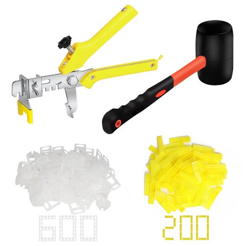 Storystore Tile Leveling System with Tile Pliers and Hammer - 600 Piece Tile Spacers Clips and 200 Piece Reusable Wedges, 1/8 Inch Tile Installation Tools Kit