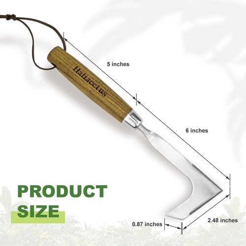 Haliaeetus Crack Weeder, L-Shape Stainless Steel Crevice Weeding Tool, Comfortable Grip Wood Handle Paver Weeder, 11'' Sidewalk Weed Removal Tool for Garden Lawn, Bricked Patio and Terrace Paving Moss