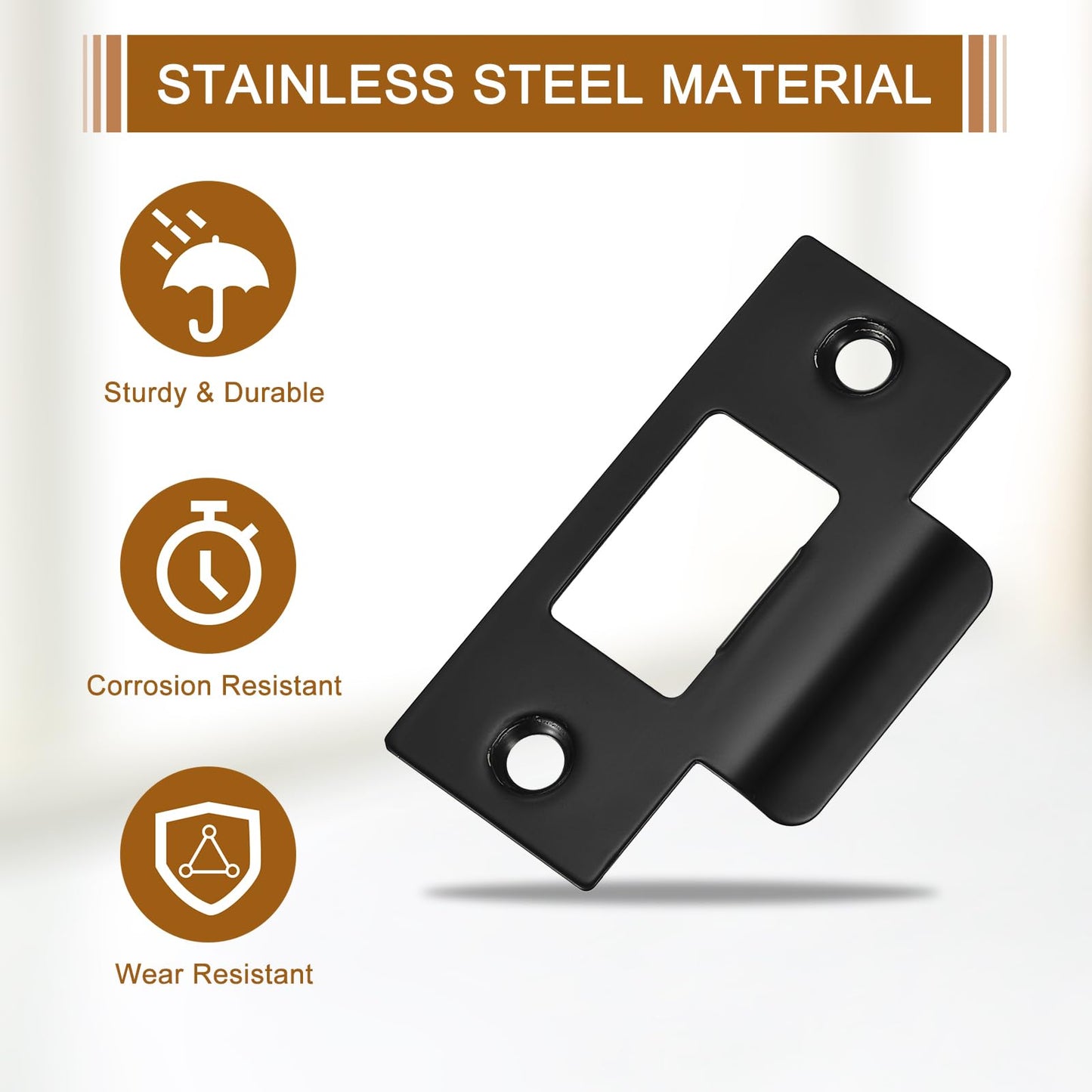 uxcell T Door Strike Plate, 4Pcs 70mm x 40mm 201 Stainless Steel Latch Deadbolt Strike Plate for Door Frame Door Jamb, Black