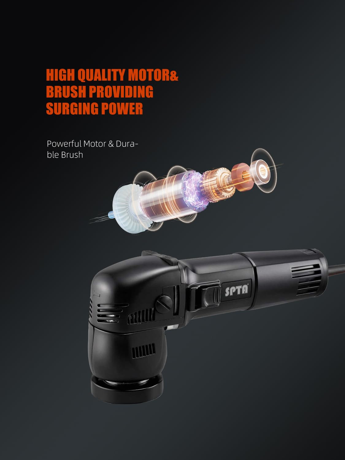 SPTA Mini Orbital Polisher - 3 Inch 10mm/780W Variable Speed Dual Action With Polishing Pads, Sanding Discs, Pad Conditioning Brush