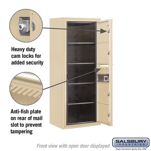 Salsbury Industries 3810S-04SFU 4C Surface Mounted Horizontal Mailbox, Front Loading, Single Column, 4 MB2 Doors, Usps Access, Sandstone