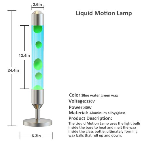 Kyzfy 24.4-Inch Relaxing Liquid Motion Lamps,Magma Lamps, Home Decor Living Room Office Bedroom Lamp ((Green Wax, Blue Water/Silver))