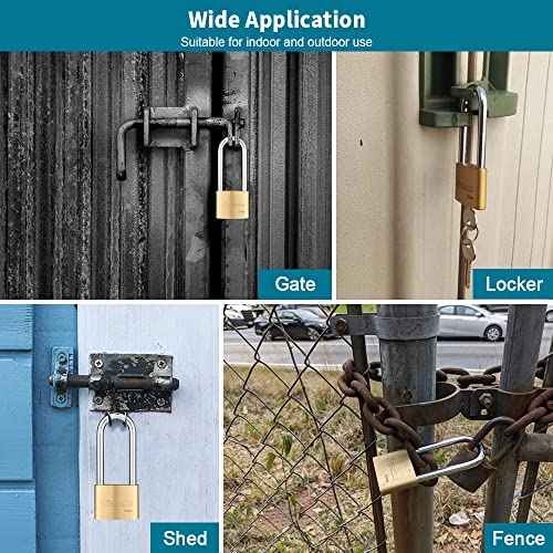 Solid Brass Keyed Padlock, 2 Inch (50mm) Wide Body, 3.2 Inch Long Shackle Outdoor Waterproof Lock with Keys for Shed, Gate, School Gym Locker, Fence, Hasp Storage (2 Pack)