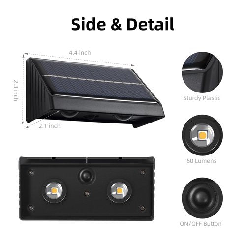 Solar Wall Lights Outdoor Waterproof 3000K Warm White Downlights LED Dusk to Dawn Solar Lights for House Number, Address Sign, Mailbox, Fence