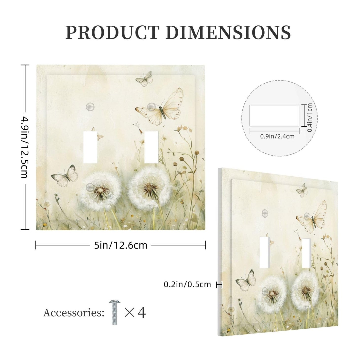 Xuejiaku Decorative Light Switch Cover Beige Butterflies Dandelions Wildflowers 2 Gang Wall Plates Double Toggle Switch Plate Decora Electrical Outlet Cover Faceplates for Bathroom Bedroom Decor