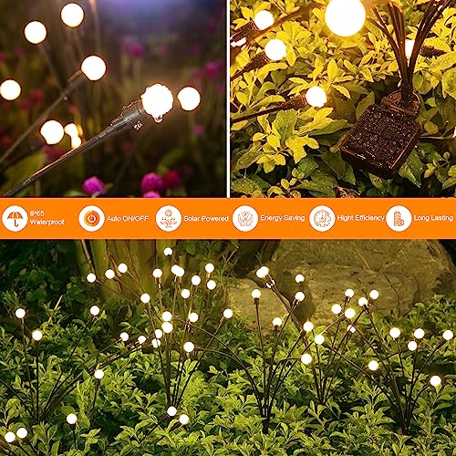 ASMAD 4 Pack Solar Fairy Lights Outdoor 32 LEDs Wind-Swaying Firefly Garden Decor