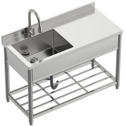 GGW Commercial Sink with Drainboard, Stainless Steel Utility Sink with Pull-out Faucet, Free Standing Single Bowl Kitchen Sink with Workbench for Restaurant, Garage, Outoor, 21.7"D x 47.2"W x 37"H
