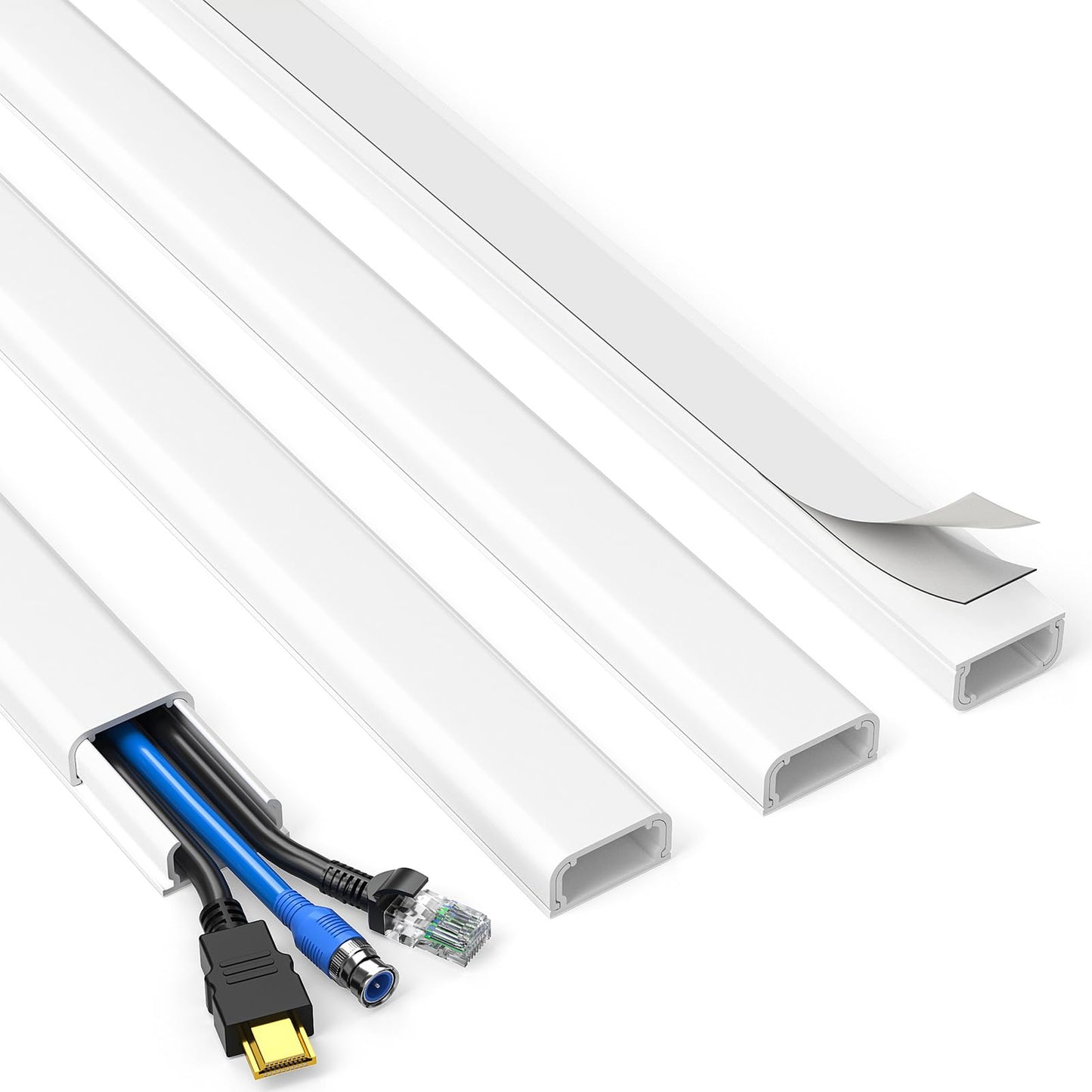 Delamu TV Cord Hider, Cord Covers for 2-3 Wires on Wall, Paintable Cable Hider Wire Covers for Cords, Easier Setup Wire Hiders for TV on Wall, Cable Cover Management to Hide Wires, W0.94H0.47in, White