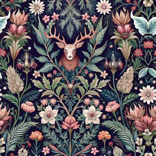 Yun-aeon Deer and Nature Peel and Stick Wallpaper - 17.3" x 120"£¨14.4sq ft£© Removable Forest Contact Paper Plants Wall Paper Vinyl Self Adhesive Floral Art Deco for Bedroom Living Room