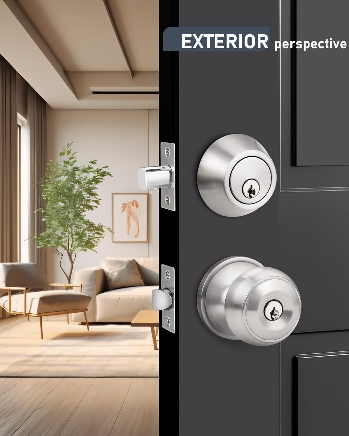 Brotima 3 Pack Keyed Alike Front Door Knob and Deadbolt Set, Entry Door Locksets with Single Cylinder Deadbolt, Satin Nickel Flat Round Door Lock Set for Bedroom/Office/Exterior Doors