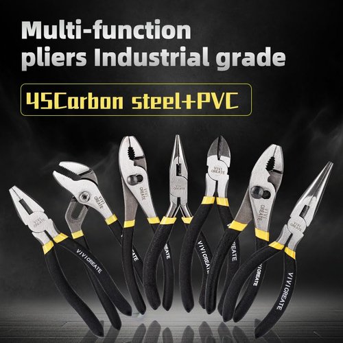 Vivicreate 7-Piece Pliers Set Heavy Duty Multipurpose Tools for Home Repair DIY Auto Electrical Work Includes Long Nose Slip Joint Linesman and Diagonal Pliers Alicates de Corte Herramientas