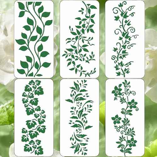 6 Pcs Floral Vine Stencils for Painting Walls Reusable 16 Inch Wall Stencil Flower Stencils Vine Stencil DIY Wall Stencils for Painting Large Pattern on Wood Canvas Furniture Decor (6 Large Vine)