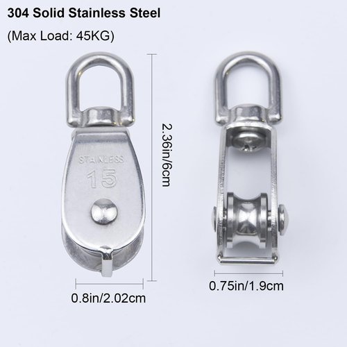 abolius 4 Pack M15 Lifting Single Pulley Block, 304 Stainless Steel M15 Crane Swivel Hook, Wire Rope Hanging Wire Towing Wheel, Heavy Duty Single Wheel Swivel Lifting Rope Pulley Block