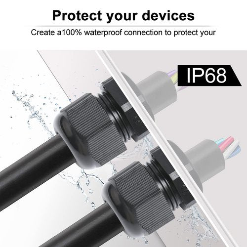 AIRIC 12 Pcs 1/2" NPT Cable Glands Nylon PA66, IP68 Waterproof Adjustable Power Strain Relief Cord Grips, Junction Box Wire Gland Grip Connectors with Gaskets and Locknut, Black