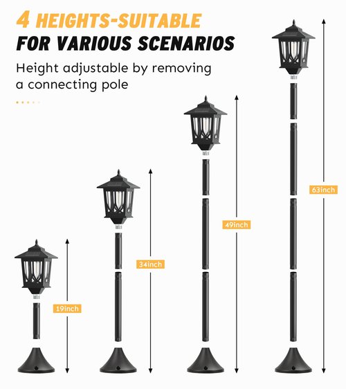 63" Solar Lamp Post Light 2 Pack, Solar Light Posts for Outside Waterproof, Outdoor Lamps for Patio, Backyard, Front Porch Decor, Warm White, Replaceable Bulb