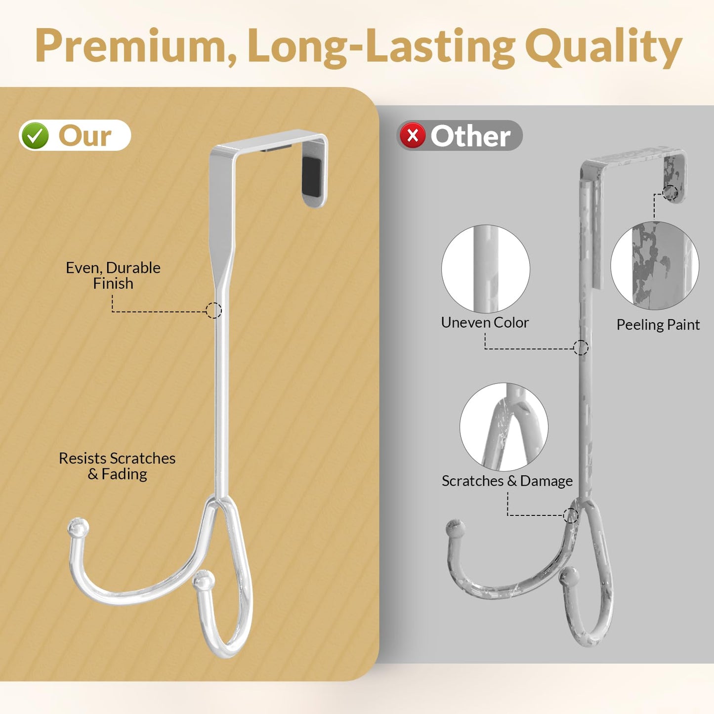 2 Pack Over The Door Hooks, Over The Door Hanger Heavy Duty Metal Double Hook, Over The Door Towel Rack for Bathroom, Door Hanger Hook & Door Coat Hanger for Coats, Robes, Towels, Bags (Silver)