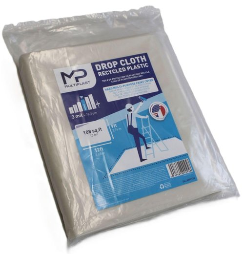 MULTIPLAST Drop Cloth Recycled Plastic SHEETING Professional-Quality Painters' Plastic SHEETING - SITE Protection 3 mil - 9 x 12 ft - Premium Quality Thickness