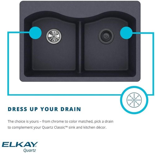 Elkay LKQD35 Polymer 3-1/2" Disposer Flange with Removable Basket Strainer and Rubber Stopper - Black