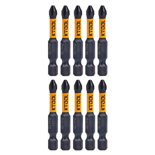 KTOOL Impact Driver Bit Set 10 Pack - #2 Phillips 2 Inch Shockproof Bits, Magnetic S2 Steel Heavy Duty Torsion Design Power Screwdriver Bits with Hex Bit Holder Rack