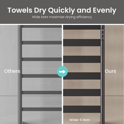 Zelngo Freestanding Towel Warmer Rack for Bathroom, Smart Electric Heated Towel Rack, 12 Bars Timer, Pulley Stand Alone Fast Heating, Constant Temperature Hard Wired/Plug-in Waterproof Black