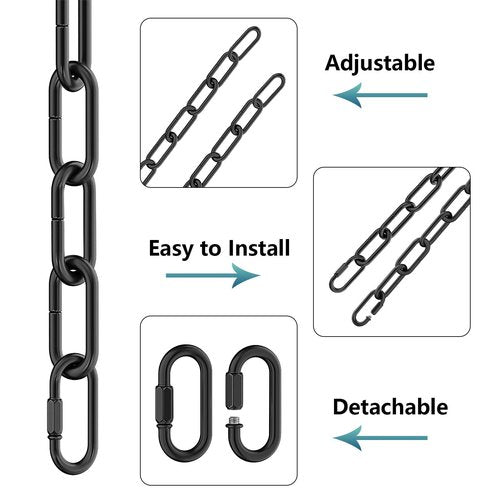 6 Feet Industrial Black Light Fixture Chain, Adjustable Metal Pendant Chandelier Chain Extension with Detachable Link, Maximum Load is 66 Pounds