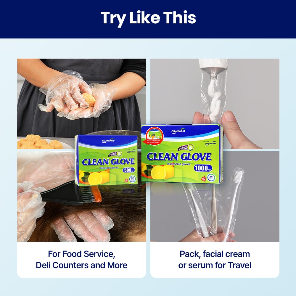 CLEANWRAP Disposable Gloves - LDPE, BPA FREE (1,000 Piece) - Mothers Day Gifts for Mom I Food Service & Clean Plastic Gloves Disposable, Korean, Clean Vinyl Glove