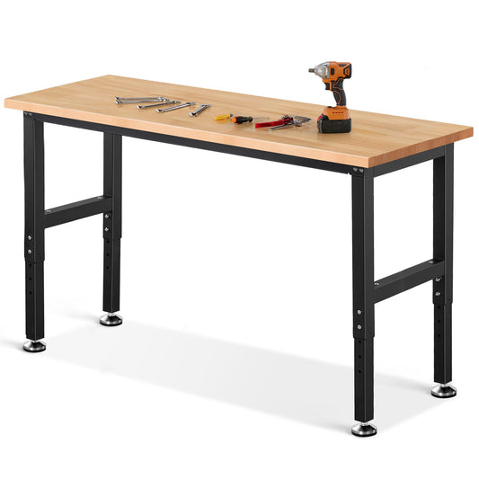 ENJOYWOOD Work Bench 60 Inch Work Table for Garage Heavy Duty Rubberwood Tabletop Workbench for Woodworking Shop Home Office Electronic Cutting Wood
