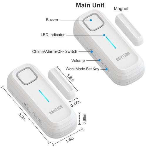 DAYTECH Freezer Door Alarm with Delay 1/2/3/4 mins When Left Open Window Chime Close Doors Reminder Refrigerator Door Alarm 0 to 120 dB for Fridge Home Store Office 2 Sets White