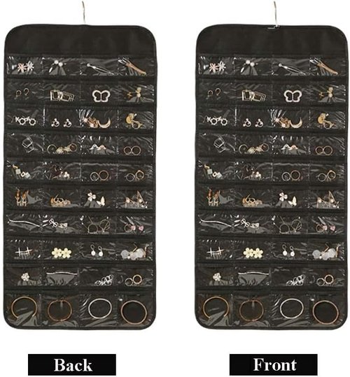 80 Pockets Double Sided Hanging Jewelry Organizer - Storage Bag for Earrings Necklaces & More