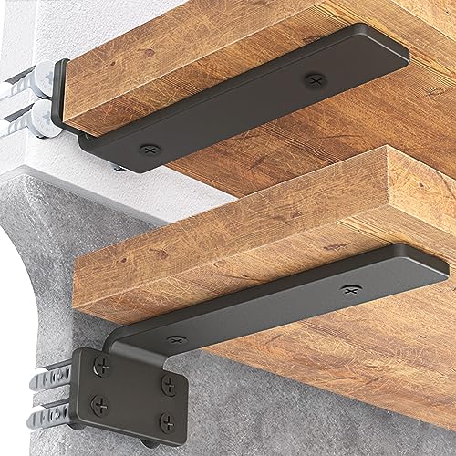Goovilla 6 Inch Black Heavy Duty Shelf Brackets Pack of 6 - Wall Mount Floating Shelving Hardware
