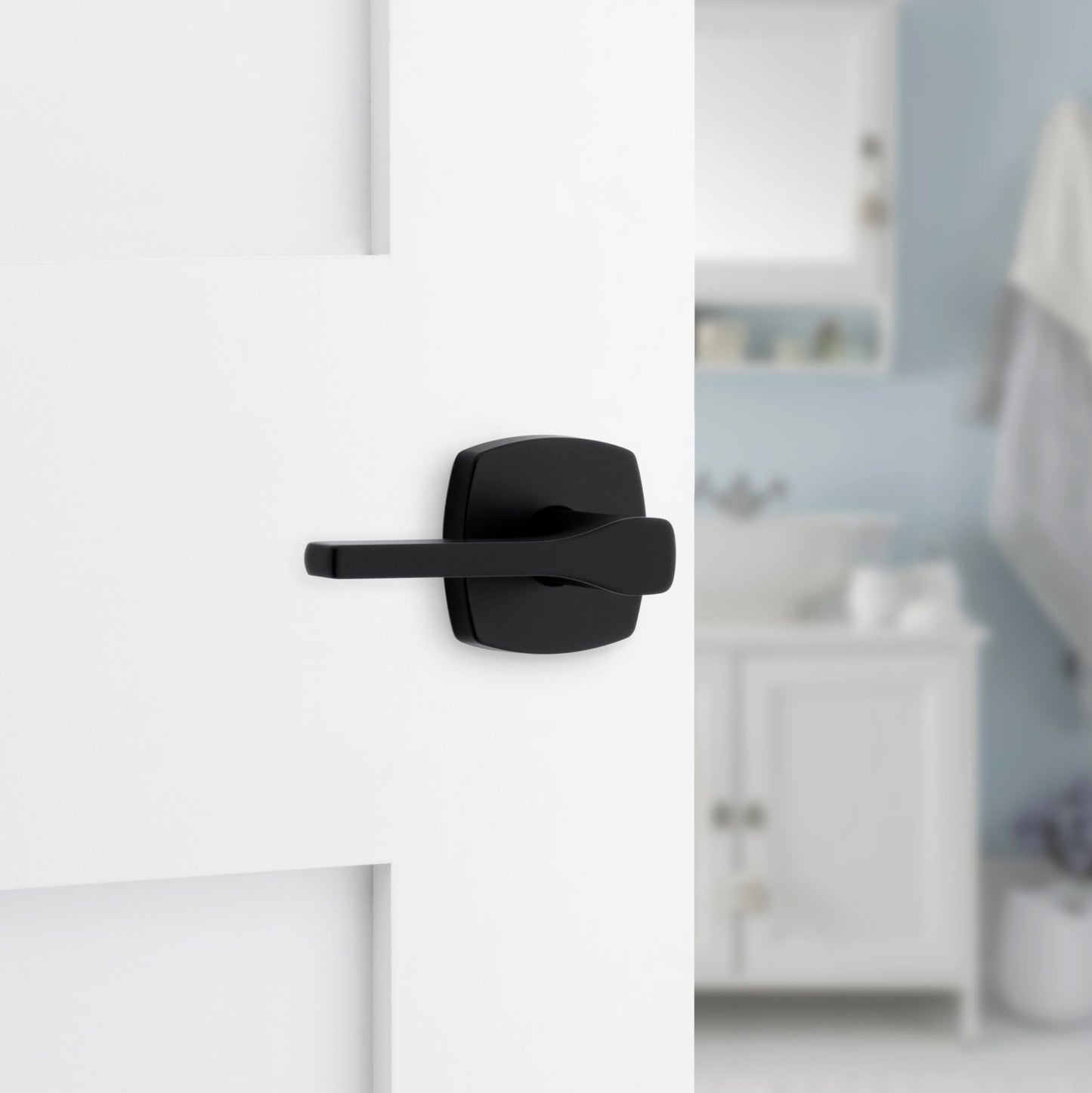 Kwikset Tripoli Lever Interior Privacy Door Handle with Lock, Door Lever For Bathroom and Bedroom, Matte Black Reversible Keyless Turn Lock, with Microban Protection
