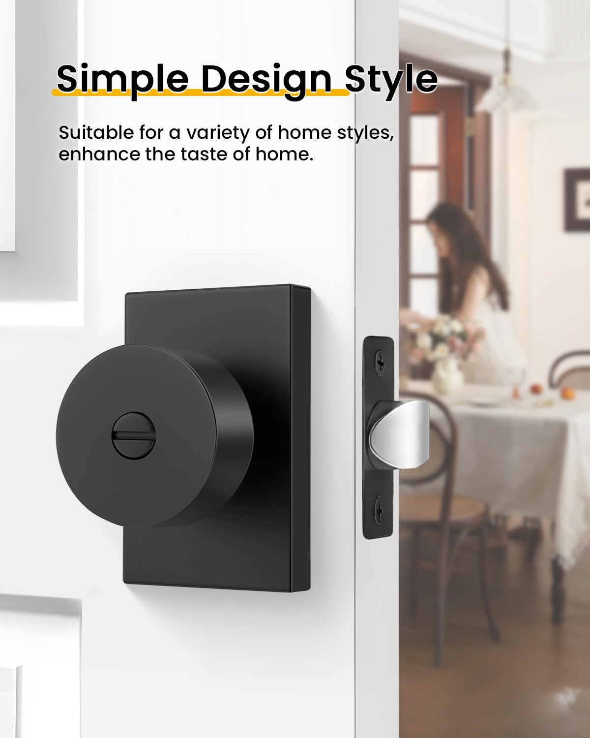 Goldenwarm Black Door Knob Interior, Zinc Alloy Matte Black Privacy Door Knobs for Bedroom Bathroom, Heavy Duty Modern Interior Door Knob (1 Pack)
