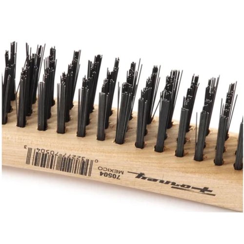 Forney 70504 Wire Scratch Brush, Carbon Steel with Curved Wood Handle, 13-3/4-Inch-by-.014-Inch