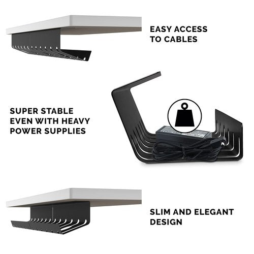 PAMO Cable Management Under Desk for Easy mounting Under-Table I Set of 3 - with 10X Cable Ties I Desk Organizer for Office/Home Office Table Thoughtful Cable Tray Holder