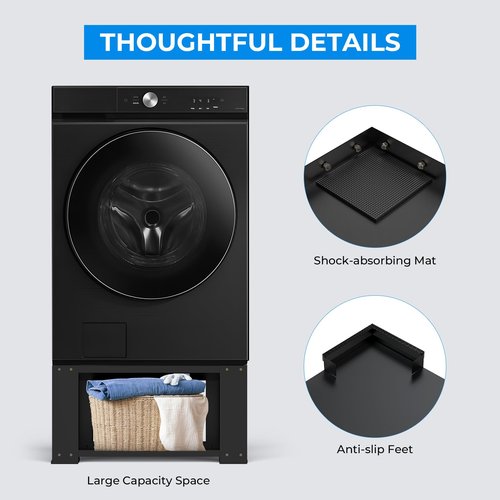 Laundry Pedestal for Washer and Dryer 18" Height - Fit 27 and 28 Inch Washer and Dryer Stand Riser Heavy Duty Steel 700lbs Capacity Universal Washing Machine Pedestals Black