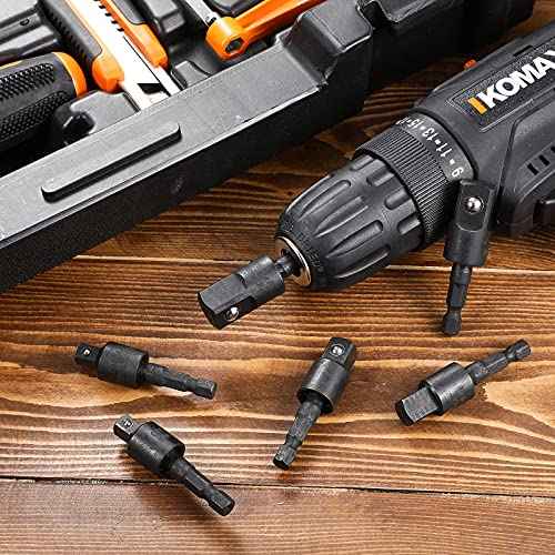 Honoson 6 Pieces Power Drill Sockets Adapter Set Impact Driver Wobble Socket Adapter 360 Degree Rotatable Hex Shank Impact Driver Socket Drill Bits 1/4, 3/8, 1/2 Inch, Black