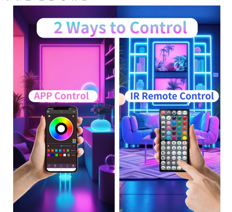 NBBUFF 50ft RGB LED Strip Lights for Bedroom with Remote & App Control, Music Sync
