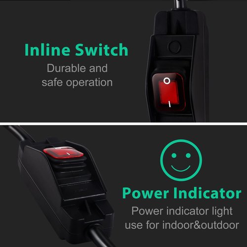 Makevivi Outdoor Waterproof On/Off Switch Extension Cord, Heavy Duty 125v/250v Black SJTW Cord (1.5 Ft, Black)