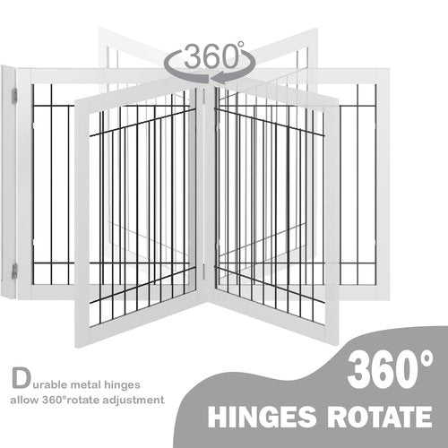 SPIRICH 96-inch Extra Wide 30-inches Tall Dog Gate with Door Walk Through, Freestanding Wire Pet Gate for The House, Doorway, Stairs, Pet Puppy Safety Fence, Support Feet Included (White)